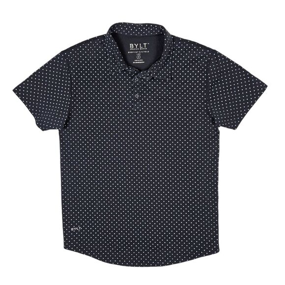 BYLT Shirt (Mens Medium) Drop Cut Polo Lux Short Sleeve Performance Blue Spotted - Picture 1 of 6